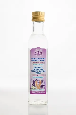 ДЪЛБОКОПОЧИСТВАЩ ПРОДУКТ ЗА РЪЦЕ “ALBA” С ЛАВАНДУЛОВО МАСЛО И 70% ALCOHOL DENAT. - 250 ml 